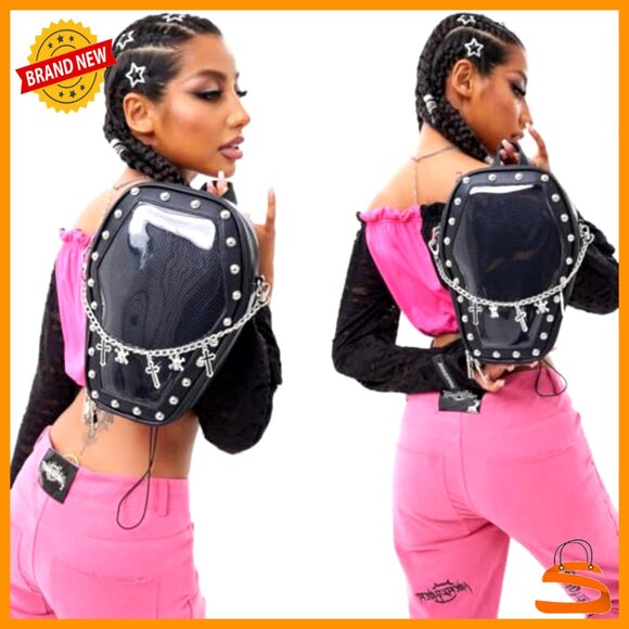Gothic Coffin Shape Fashion Backpack Vegan Leather Adjustable Straps main image 6